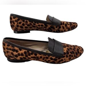 Boden Womens 40 Calf Hair Leopard Print Loafer Flat Black Leather Career Classic